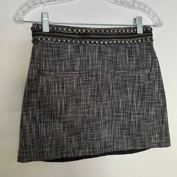 H&M Tweed Mini Skirt Women’s Size 6 | Black White Studded Zipper Waist - Picture 7 of 9